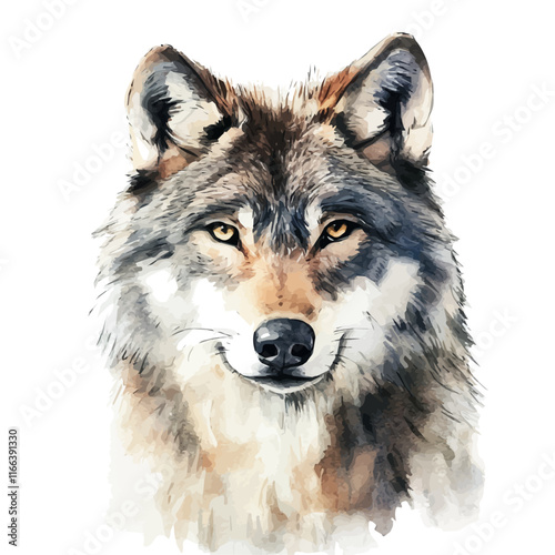 A watercolor vector painting of a wolf, isolated on a white background. Wolf vector.

