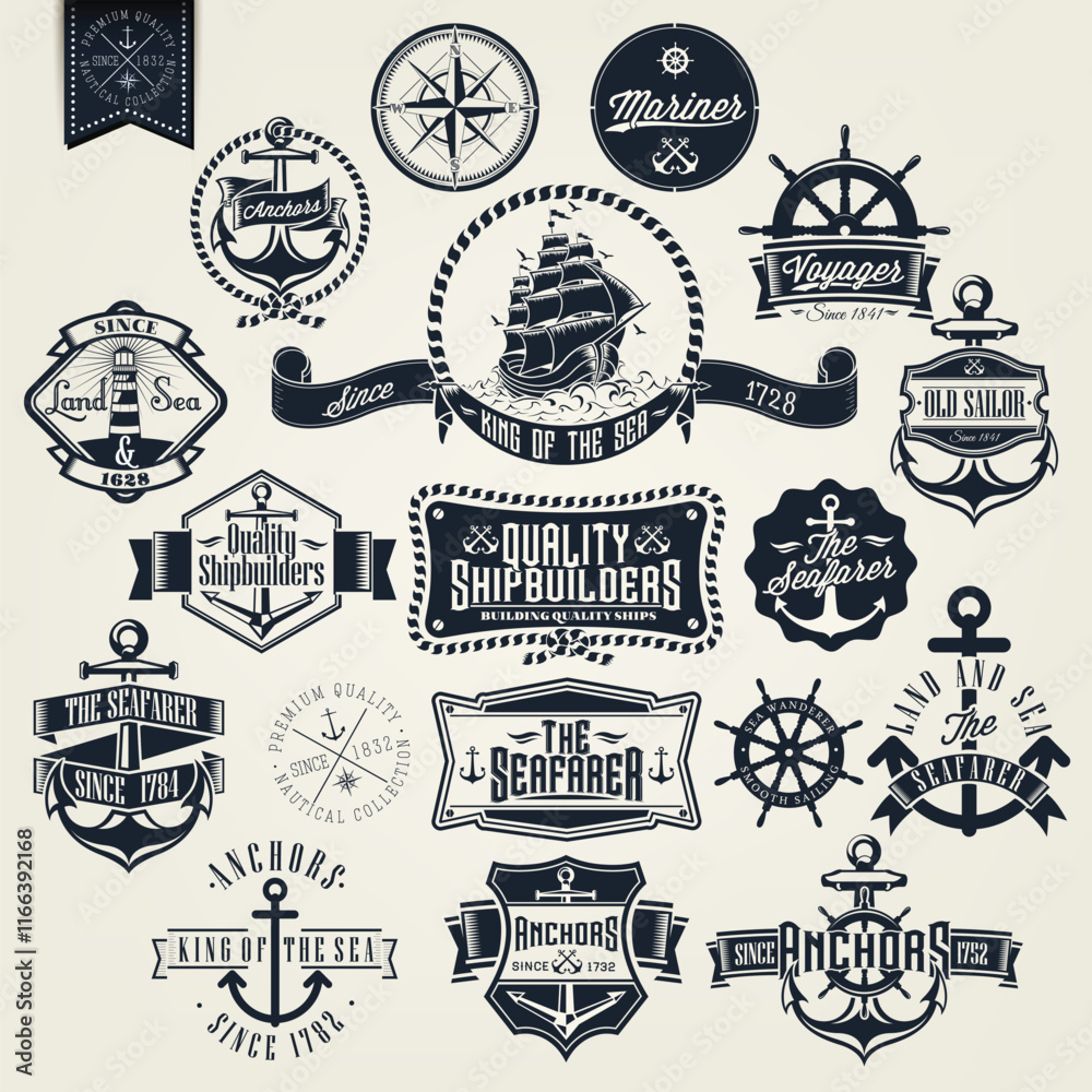 Nautical sea sailor emblem set