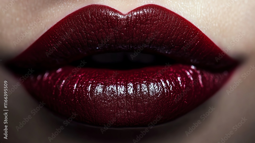 Close-up of alluring lips adorned with dark lipstick shade. Close-up of alluring lips adorned with dark lipstick shade.