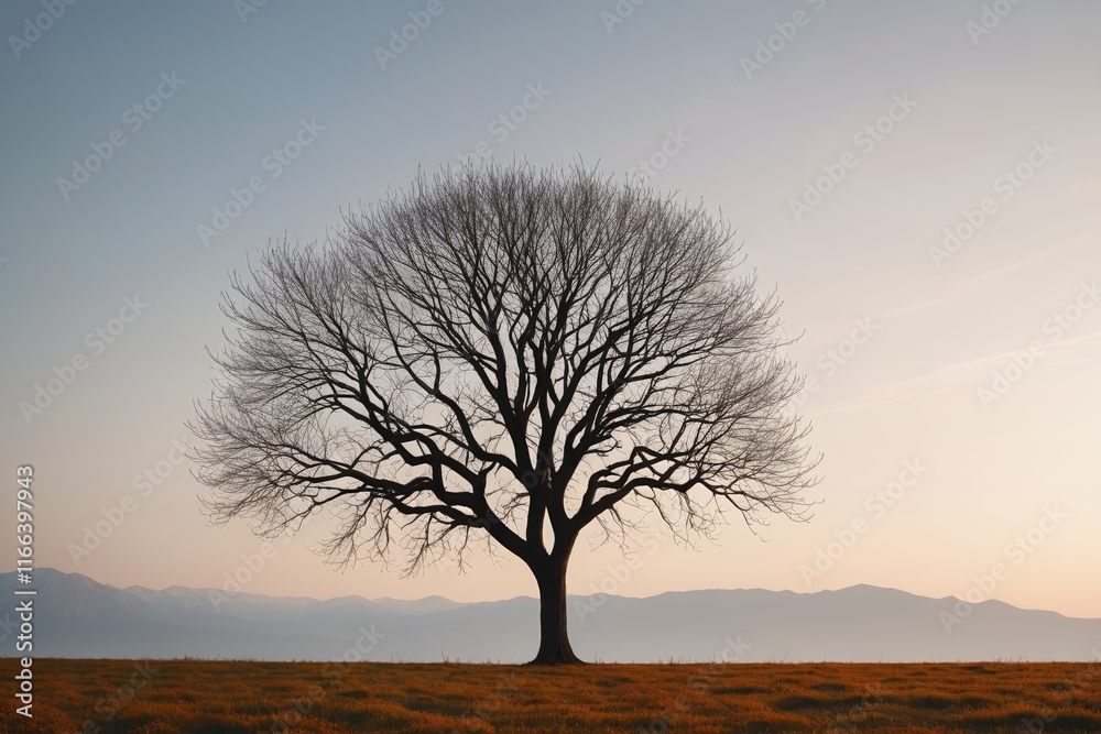 arafed tree in a field with mountains in the background