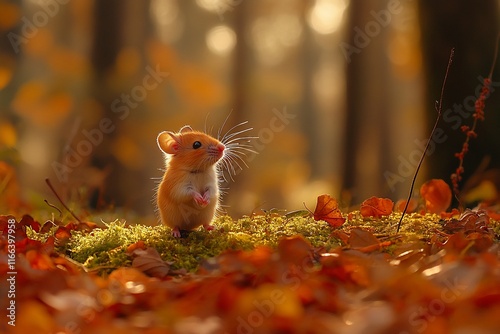 Autumn Mouse Forest Sunlight  Adorable Pet photo