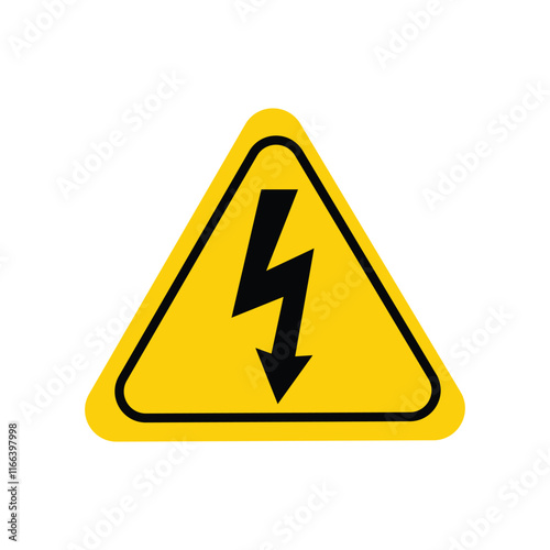 Flat icon danger high voltage. Black arrow in yellow triangle isolated on white background. Vector illustration.