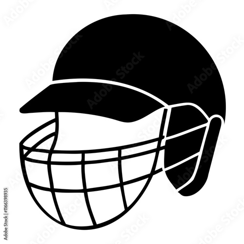 Cricket Helmet Black Silhouette Vector Illustration Isolated on a transparent background