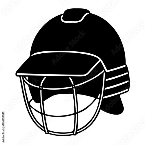 Cricket Helmet Black Silhouette Vector Illustration Isolated on a transparent background