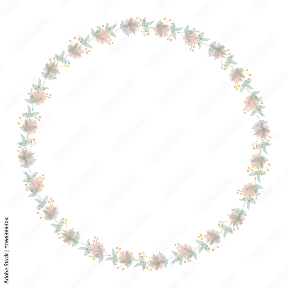 Round floral wreath frame with hand drawn flowers and leaves decoration
Round floral wreath frame with hand drawn flowers and leaves decoration
