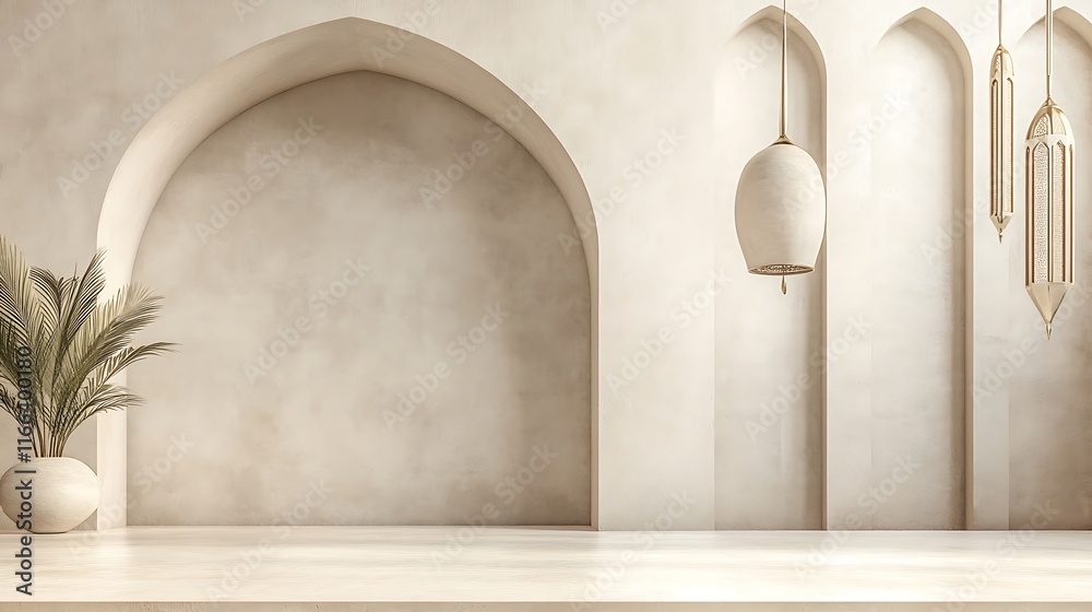 Minimalist Beige Interior Design with Archways and Lighting Minimalist Beige Interior Design with Archways and Lighting