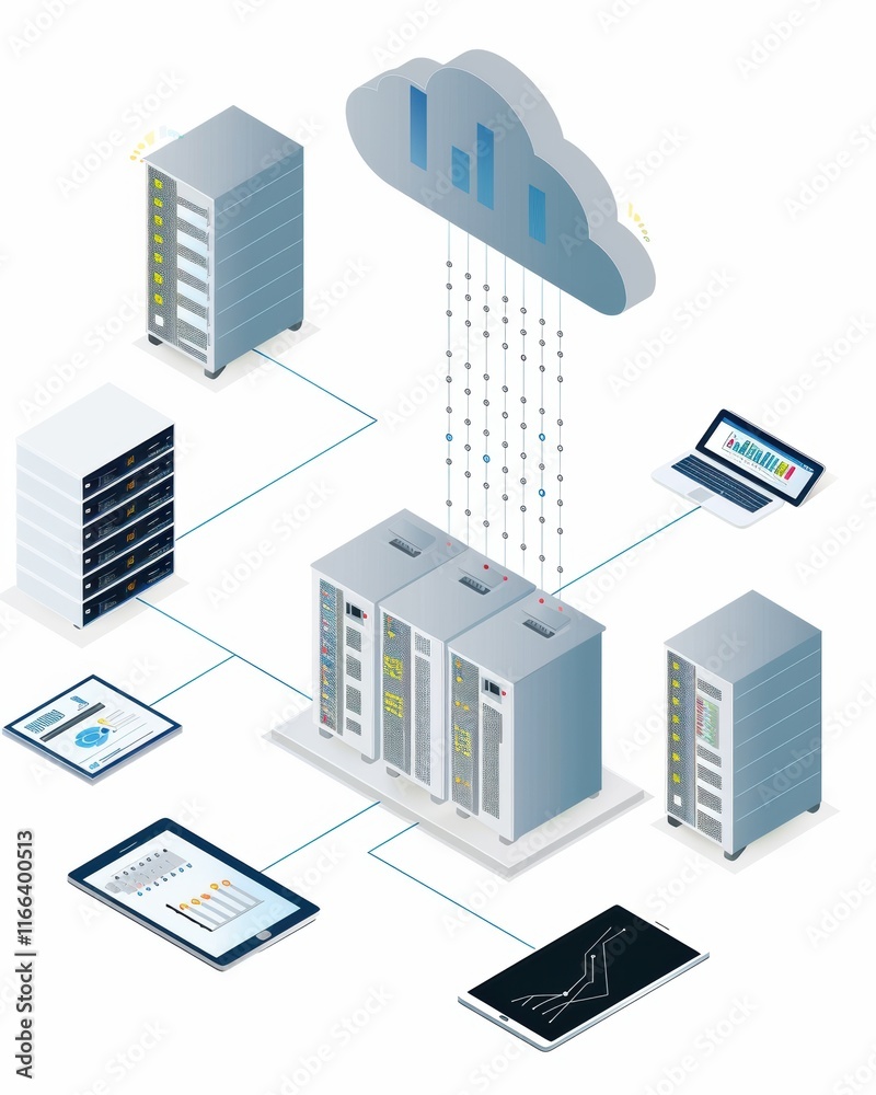 Diagram illustrating cloud computing and data management systems.
