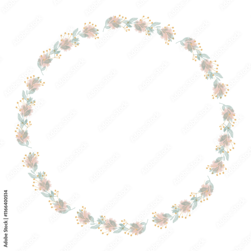 Round floral wreath frame with hand drawn flowers and leaves decoration
Round floral wreath frame with hand drawn flowers and leaves decoration
