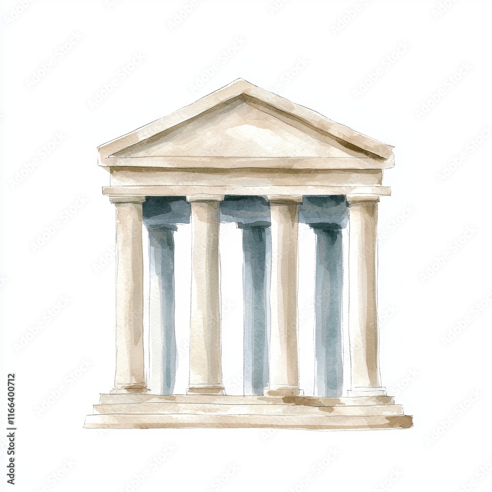 Ancient Temple Structure with Four Columns and Classic Architectural Design