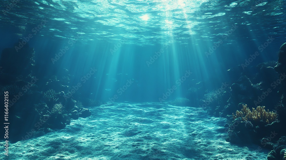 Fototapeta premium Beautiful underwater scene with sunlight filtering through water.