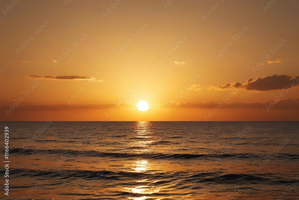 Obraz premium sunset over the ocean with a small boat in the distance