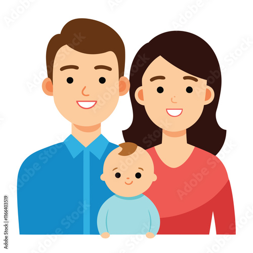 A joyful scene of a mom and dad smiling warmly as they hold their baby together, radiating love and happiness, symbolizing family unity and cherished moments.