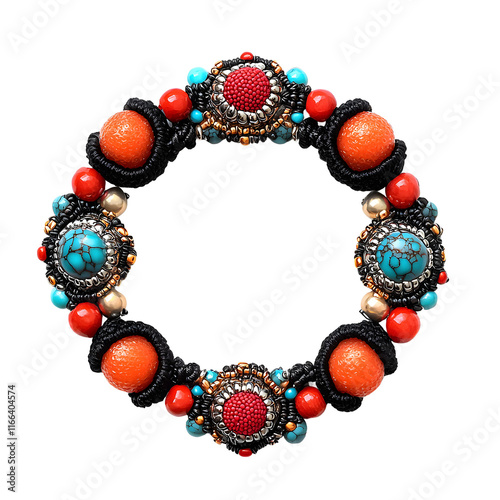 A bracelet made of coral beads and black crocheted isolated on transparent background
 photo