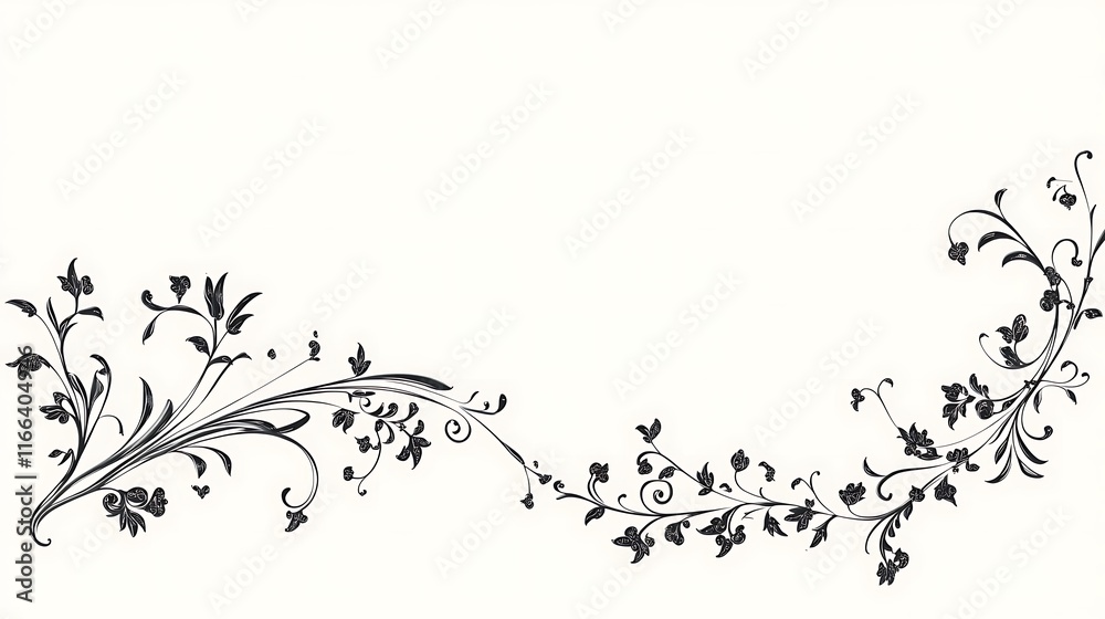 Elegant Black Floral Design On White Background Elegant Black Floral Design On White Background