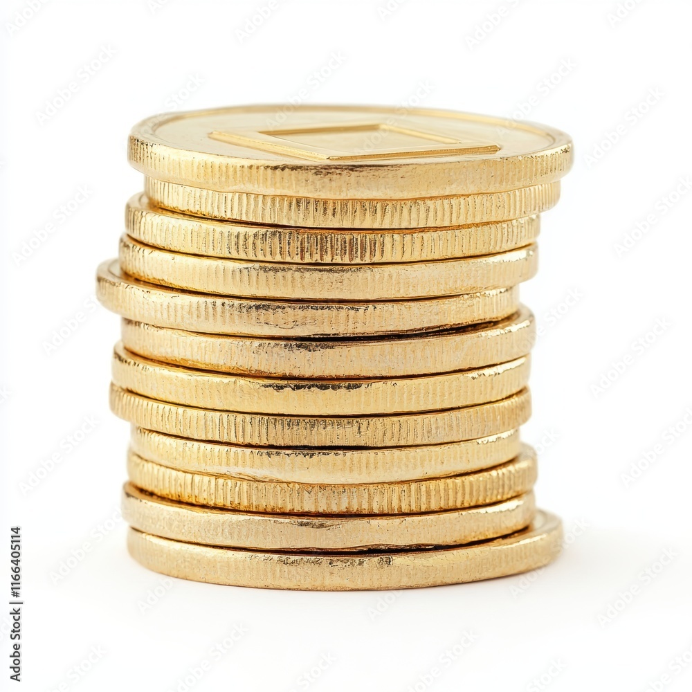 A stack of shiny gold coins arranged neatly, symbolizing wealth and prosperity. A stack of shiny gold coins arranged neatly, symbolizing wealth and prosperity.