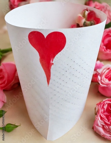 Paper glass with valentine heart photo