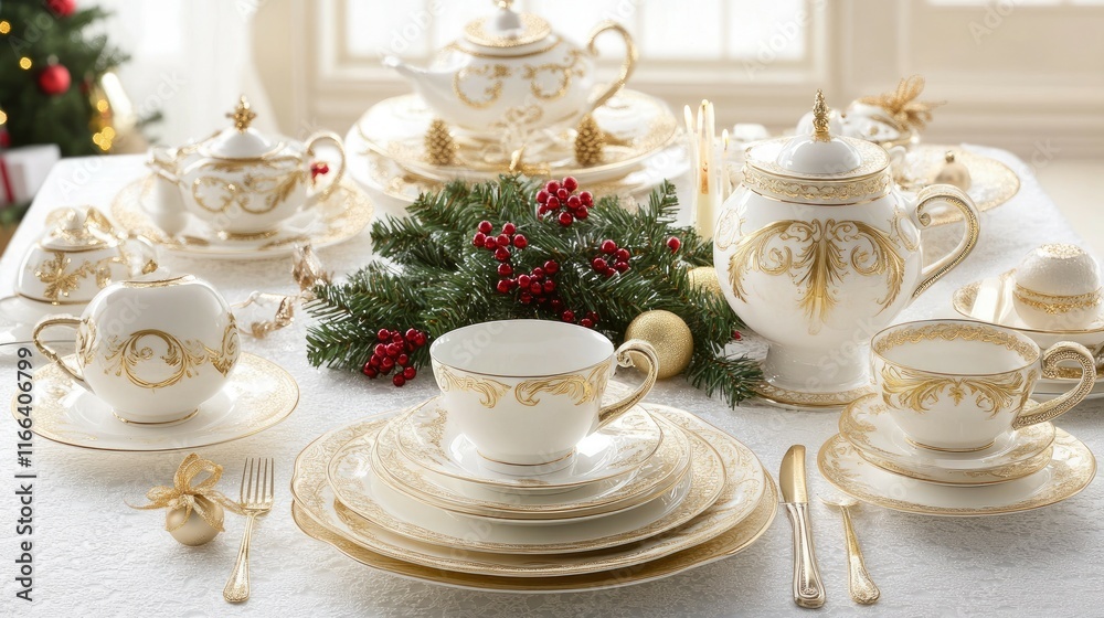 Elegant Holiday Table Setting with Fine China Dinnerware and Decor Elegant Holiday Table Setting with Fine China Dinnerware and Decor