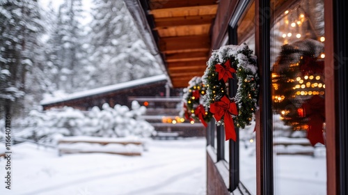 Winter Wonderland with Christmas Decorations in a Snowy Landscape