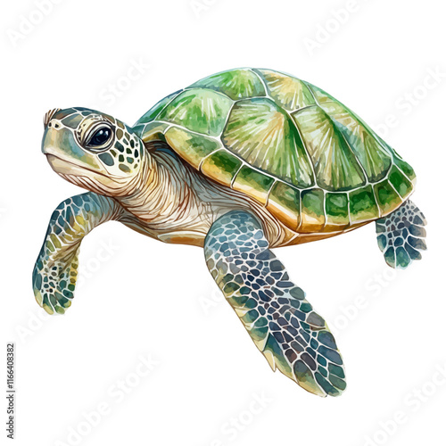 A watercolor vector painting of a turtle, isolated on a white background. Turtle vector.

