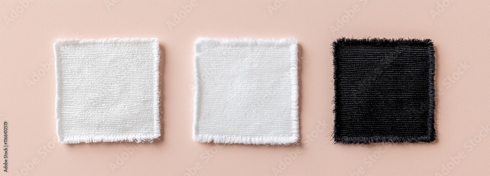 Fototapeta premium Black and white rectangular patches, three in a set, top view.