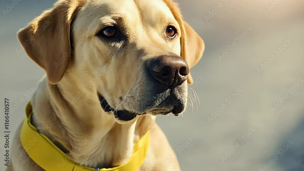 video of portrait dog vibrant  creating cheerful joyful plenty in 4k wearing Yellow neck strap 