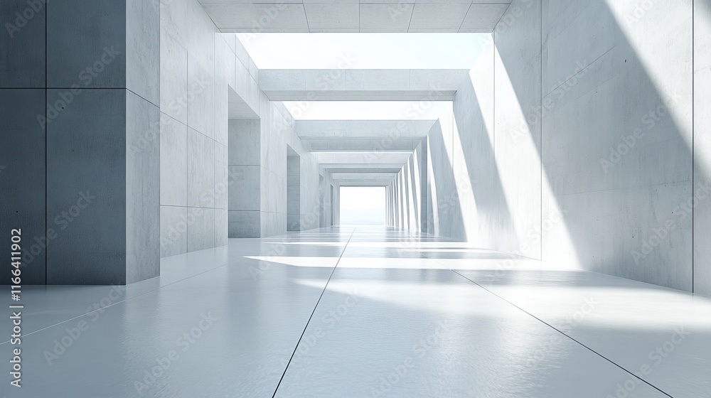 Fototapeta premium Light-filled, minimalist concrete corridor.