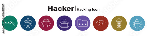 Hacker Piracy privacy Vectors single single stroke icon sets with color background