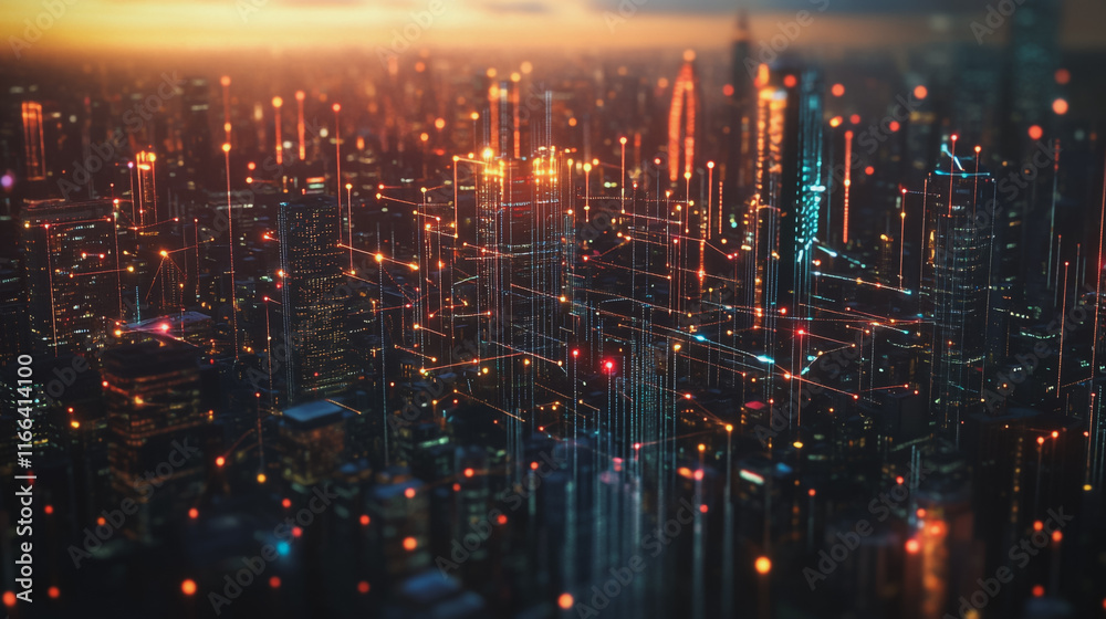 Smart Innovation city with connection cyber security network reciprocity over the sunset cityscape future wireless digital city and social media networking systems that connects people in the city
Smart Innovation city with connection cyber security network reciprocity over the sunset cityscape future wireless digital city and social media networking systems that connects people in the city