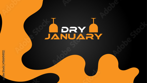 Dry January banner with overturned wine glasses border and text in frame. Alcohol free month challenge graphic concept. banner, cover, poster, flyer, brochure, web. Vector illustration