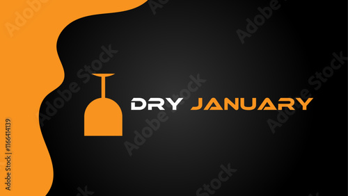 Dry January banner with overturned wine glasses border and text in frame. Alcohol free month challenge graphic concept. banner, cover, poster, flyer, brochure, web. Vector illustration