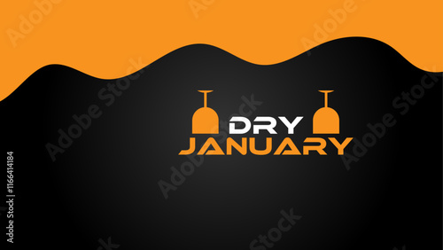 Dry January banner with overturned wine glasses border and text in frame. Alcohol free month challenge graphic concept. banner, cover, poster, flyer, brochure, web. Vector illustration