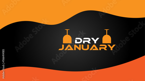 Dry January banner with overturned wine glasses border and text in frame. Alcohol free month challenge graphic concept. banner, cover, poster, flyer, brochure, web. Vector illustration