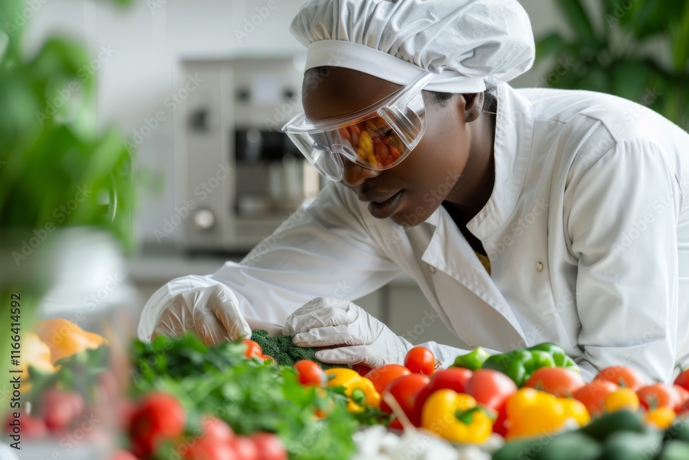 Scientist Inspecting Fresh Produce in a Food Lab Scientist Inspecting Fresh Produce in a Food Lab