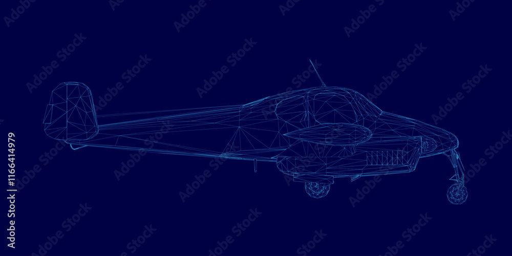 Naklejka premium Blue airplane wireframe. The image is of airplane, and it is a very detailed and intricate design. Scene is one of awe and wonder