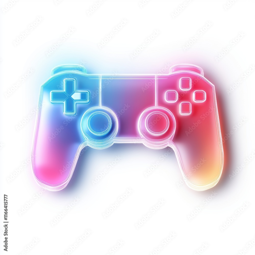 Neon Outline of Game Controller with Colorful Glows for Gaming Themes Neon Outline of Game Controller with Colorful Glows for Gaming Themes