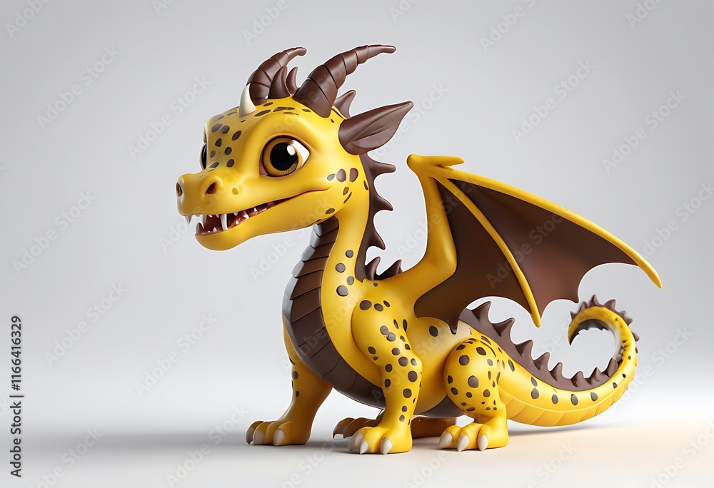 Fototapeta premium Adorable Cartoon Dragon with Yellow and Brown Scales. Generative AI