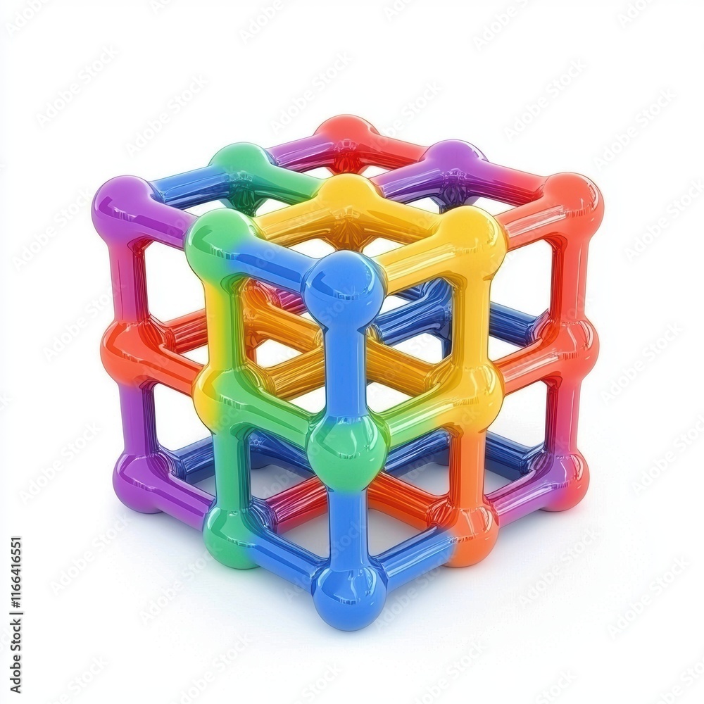 Colorful 3D Structure Made of Interconnected Plastic Rods and Spheres Colorful 3D Structure Made of Interconnected Plastic Rods and Spheres