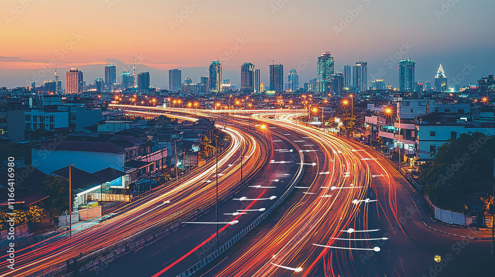 Obraz premium Smart Innovation city with connection cyber security network reciprocity over the sunset cityscape future wireless digital city and social media networking systems that connects people in the city