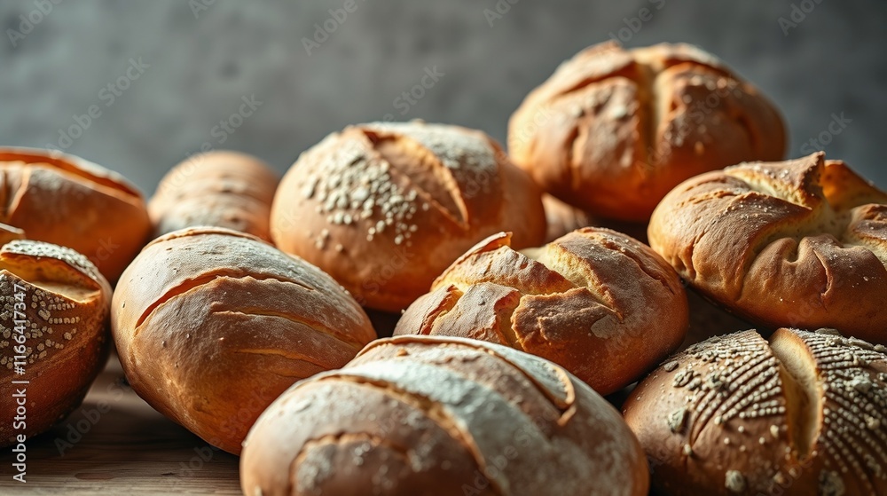 Assorted Freshly Baked Artisan Bread Rolls on Wooden Surface Assorted Freshly Baked Artisan Bread Rolls on Wooden Surface