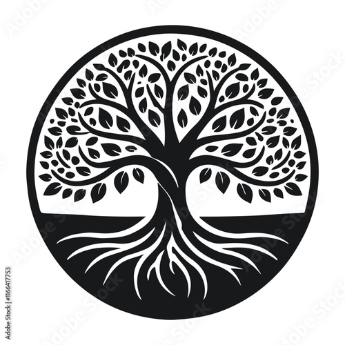 Round tree logo, icon, emblem. Vector