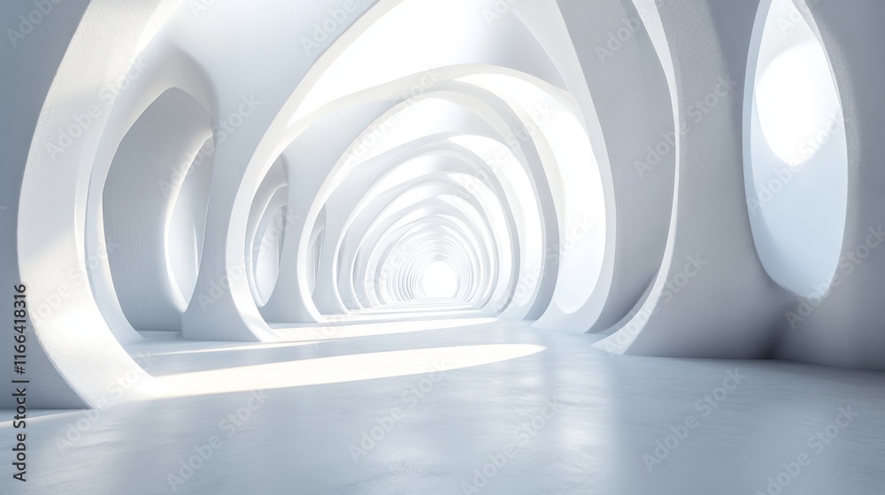 Fototapeta premium Abstract white architectural corridor with organic shapes and light.