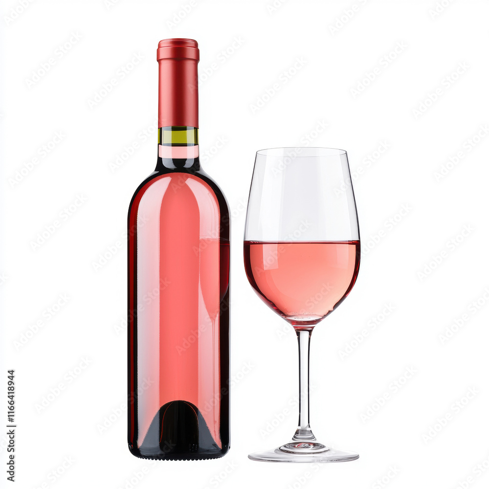A bottle of rosé wine stands next to a glass filled with pink wine, showcasing a stylish presentation perfect for any occasion. A bottle of rosé wine stands next to a glass filled with pink wine, showcasing a stylish presentation perfect for any occasion.