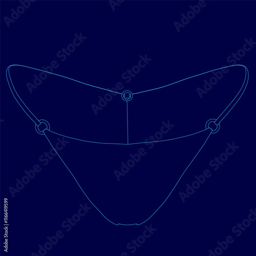 Blue drawing of a woman's underwear. The underwear is made of a chain and has a blue chain