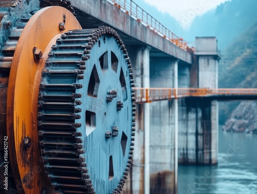 Close-up View of Hydroelectric Dam Machinery photo