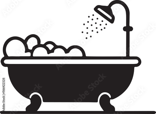 bath tub with bubbles icon silhouette design vector art illustration