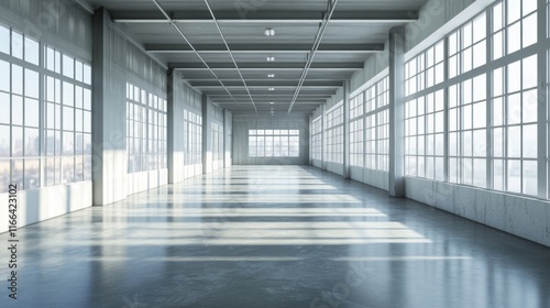 Wallpaper Mural Sunlit industrial loft interior with large windows and polished concrete floor. Torontodigital.ca