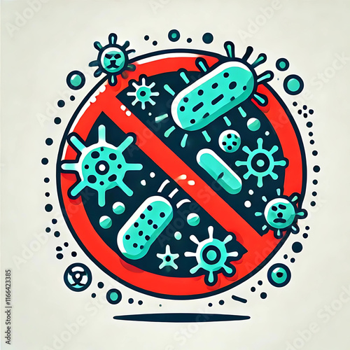 No Bacteria Sign with Cartoon Microbes
