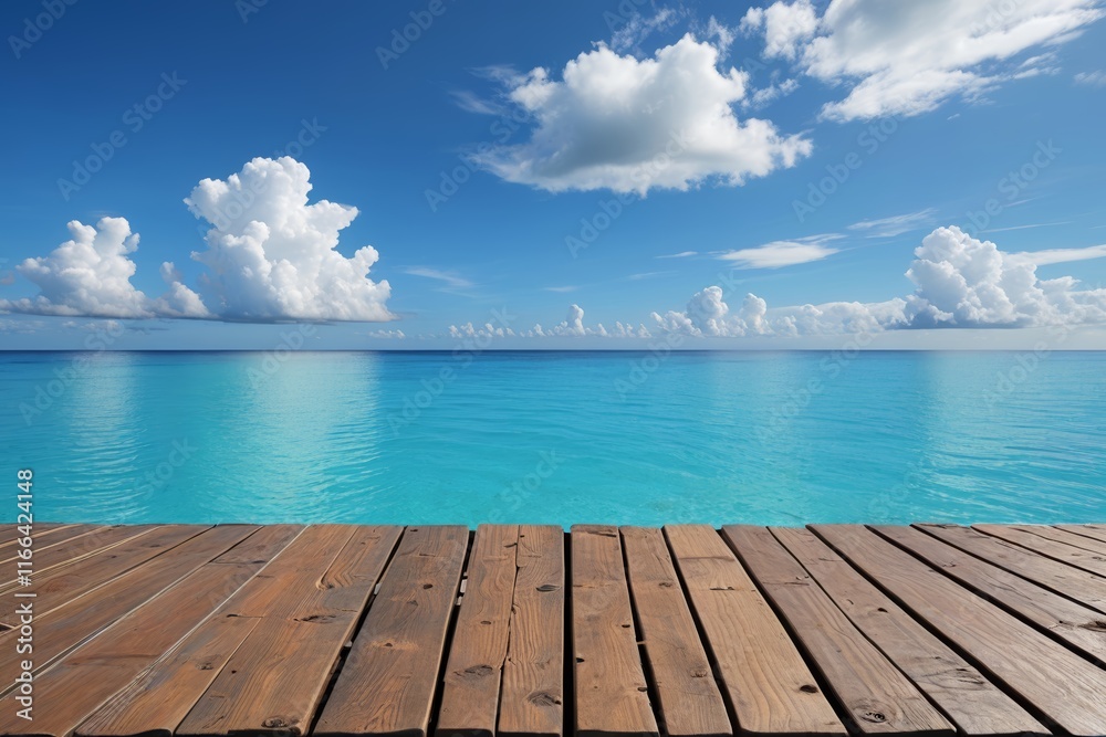 Fototapeta premium there is a wooden dock with a view of the ocean