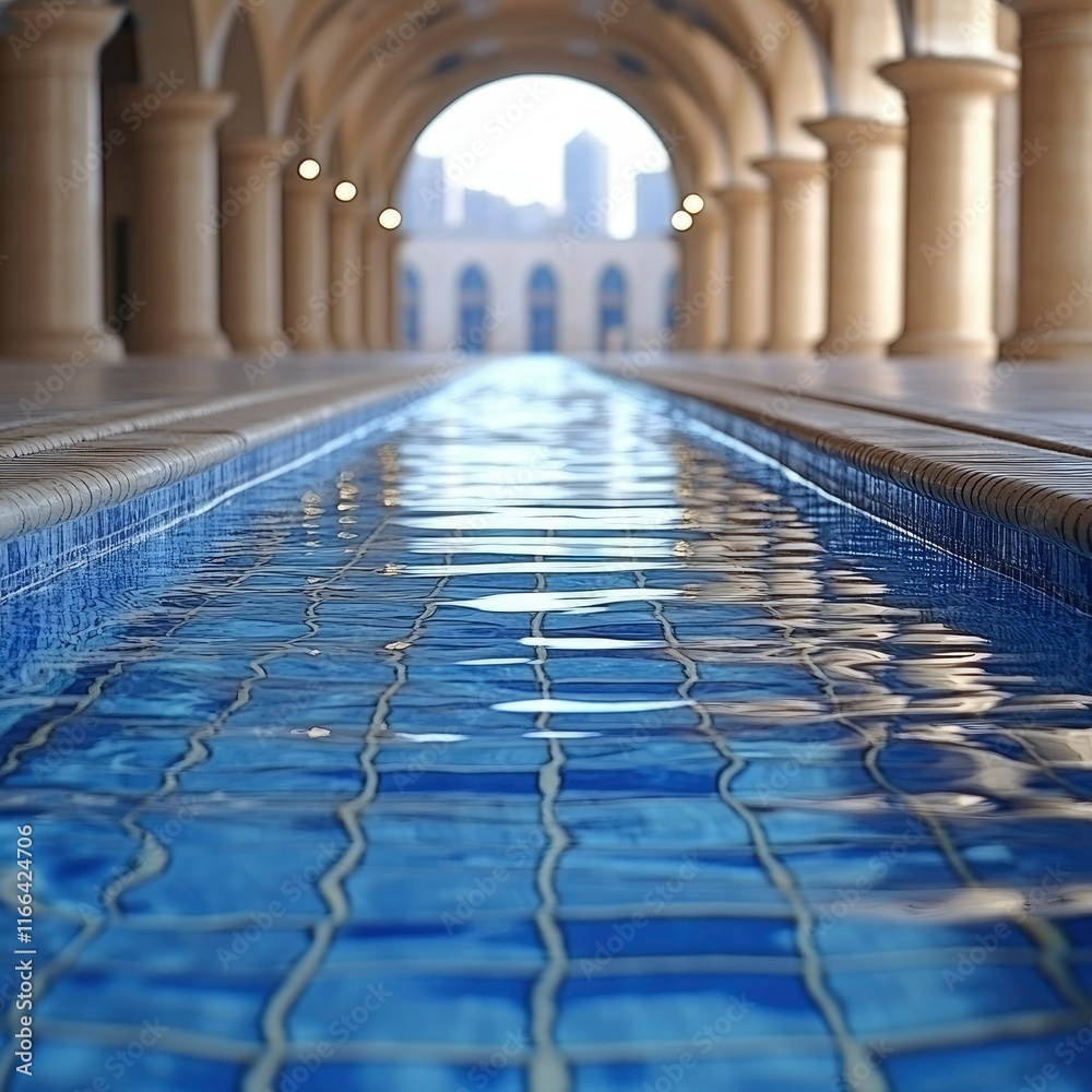 Naklejka premium Tranquil Water Feature in Architectural Courtyard