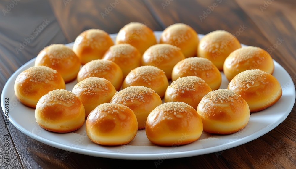 Delicious Round Golden Cheese Breads on a White Plate Perfect for Any Occasion Delicious Round Golden Cheese Breads on a White Plate Perfect for Any Occasion